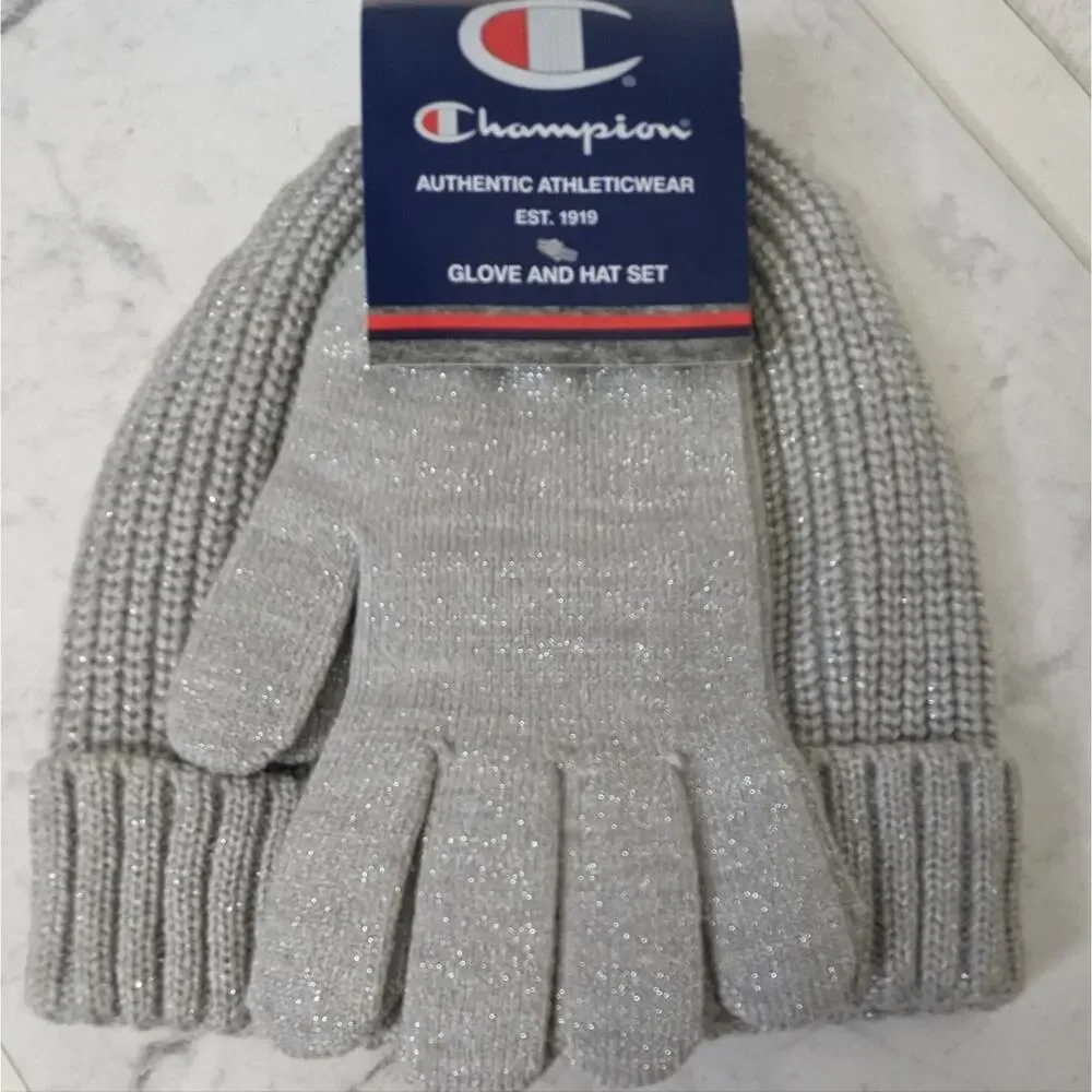 Champion gray hat beanie and glove set New One Size